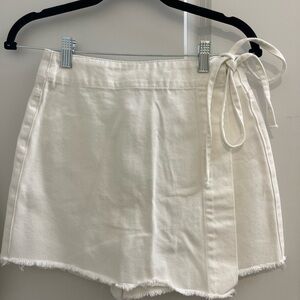 Princess Polly Denim White Skort with Frayed Hem